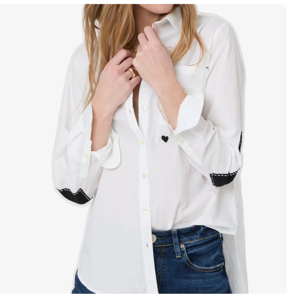 Kerri Rosenthal Mia Shirt in Classic White with Blue Heart Patches